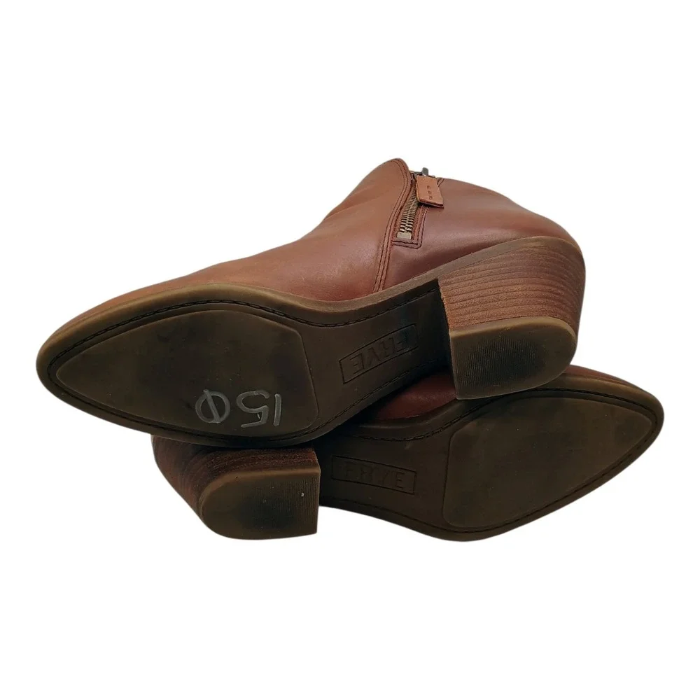 FRYE Women's 8M Leather Cognac Brown Judith Double Zip Casual Ankle Heeled Boots